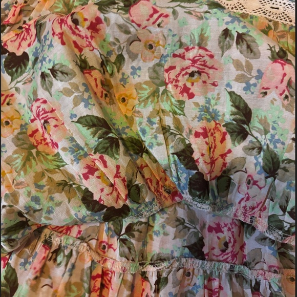 Zara peasant warm colours floral ruffles and lace low wasted mini dress NWT - Picture 4 of 11